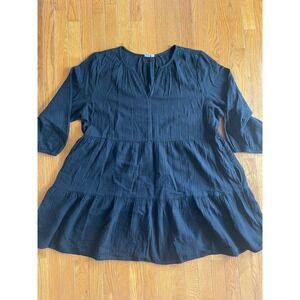 GAP Mini‎ Dress Womens Size 2XL Black Tiered Flared Side Pockets Boho Peasant